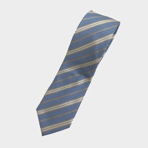 Lucio Lamberti Silk Tie  Made Italy 3"x 62" Striped Blue‎ White Gold
